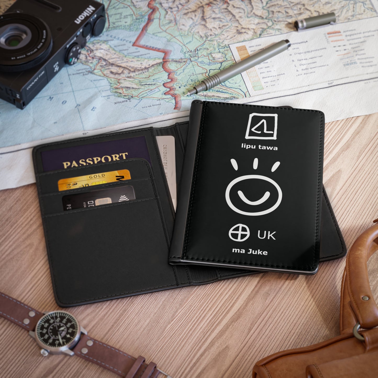 toki pona Passport Cover, UK Passport Cover, lipu tawa, ma Juke
