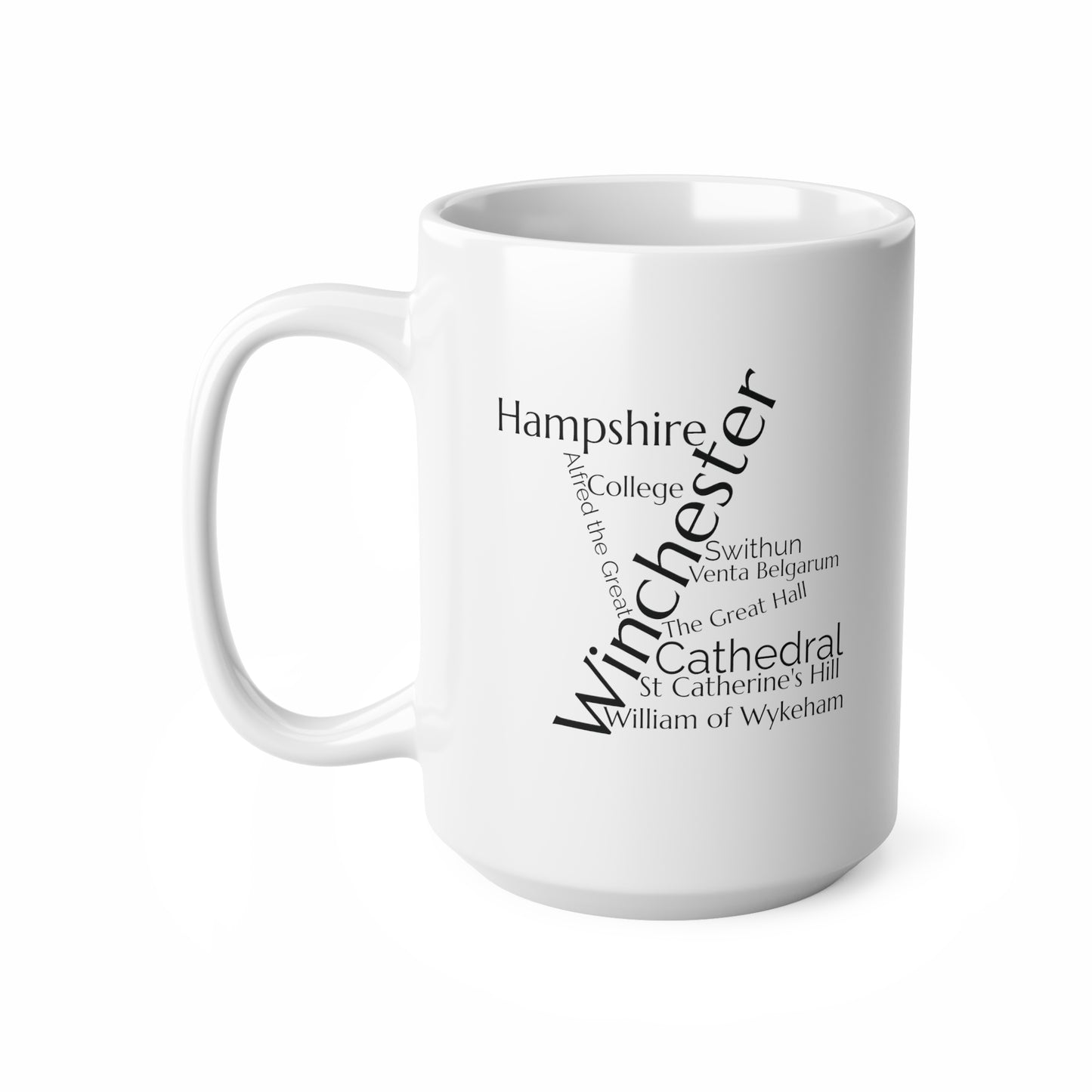 Winchester word mug, local mug, geography mug, gift, mug, coffee cup, word mug, wordcloud mug, christmas gift, birthday gift