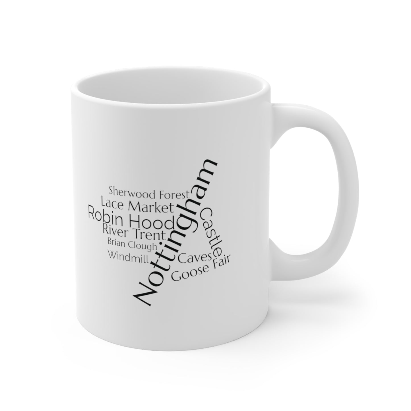 Nottingham word mug, local mug, geography mug, gift, mug, coffee cup, word mug, wordcloud mug, christmas gift, birthday gift