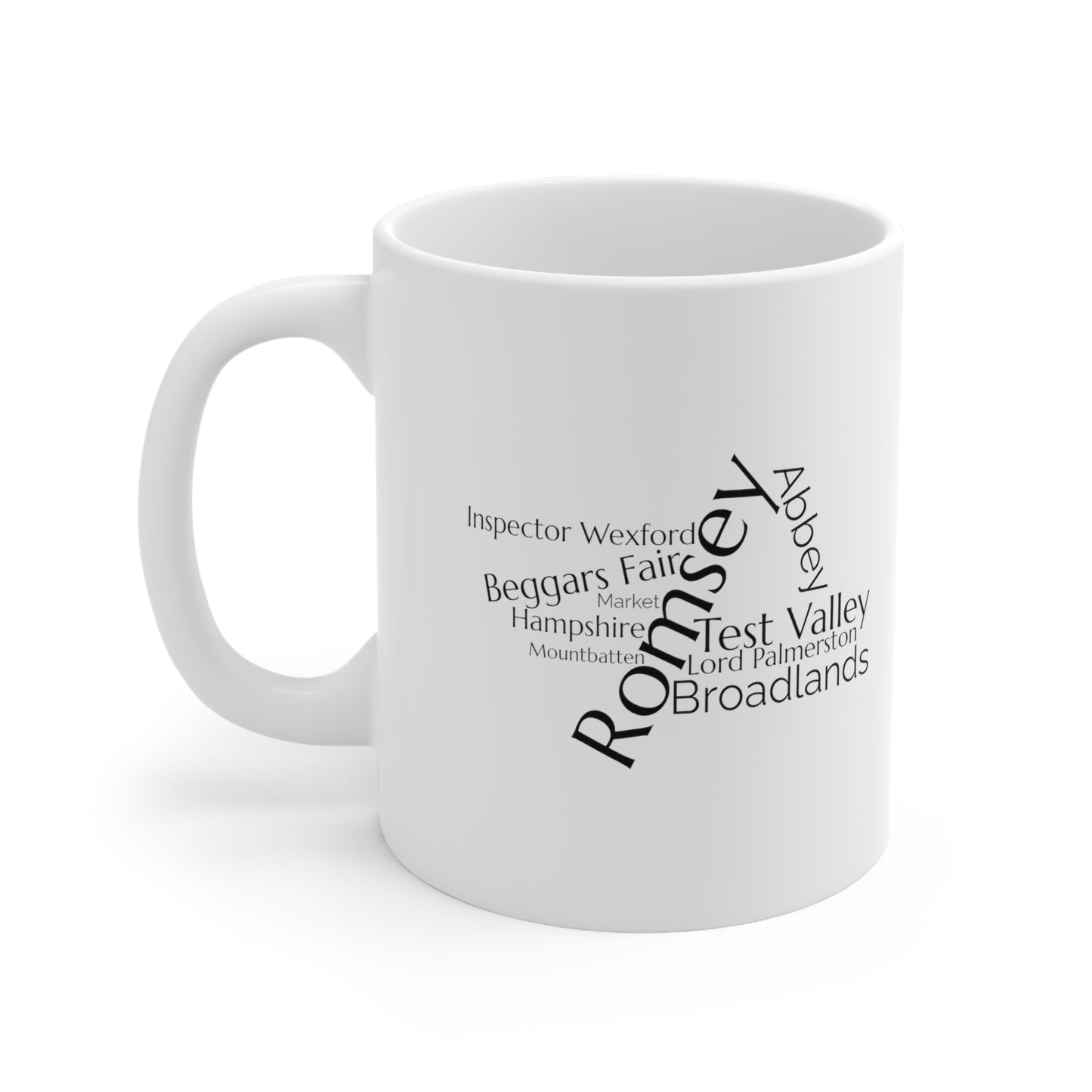 Romsey word mug, local mug, geography mug, gift, mug, coffee cup, word mug, wordcloud mug, christmas gift, birthday gift