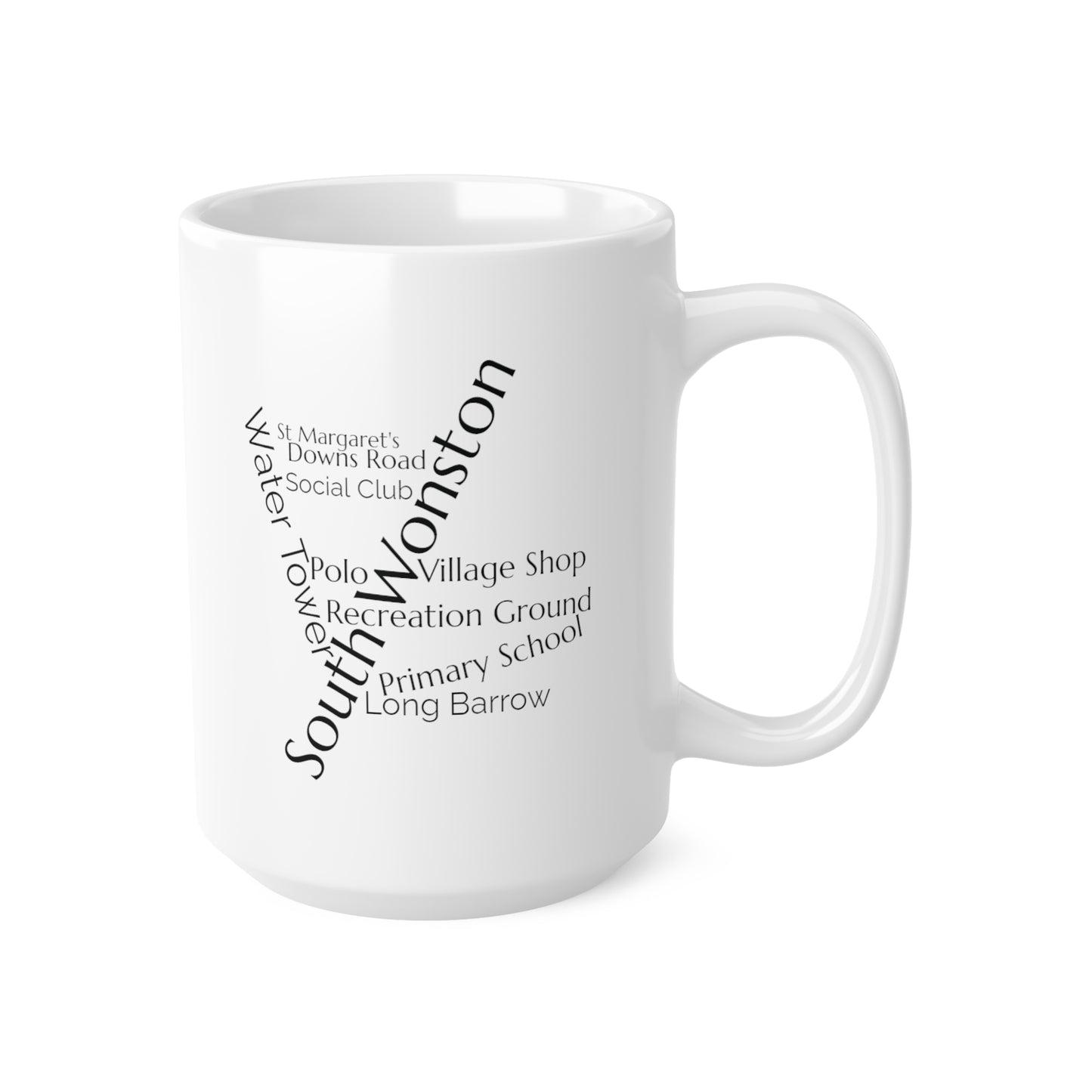 South Wonston word mug, local mug, geography mug, gift, mug, coffee cup, word mug, wordcloud mug, christmas gift, birthday gift
