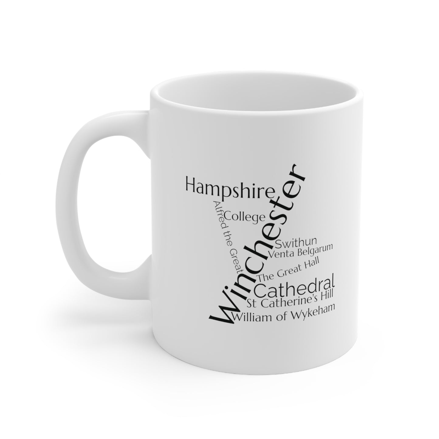 Winchester word mug, local mug, geography mug, gift, mug, coffee cup, word mug, wordcloud mug, christmas gift, birthday gift